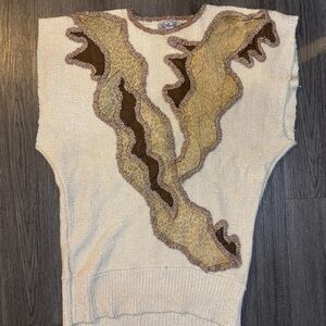 Cream and Brown Women's Sweater